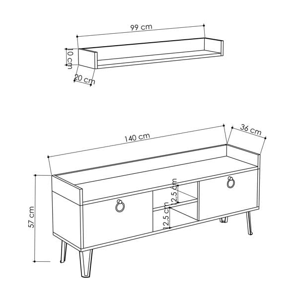 Decortie Keday Modern TV Unit Multimedia Centre Oak with Wall Shelf Unit 140cm