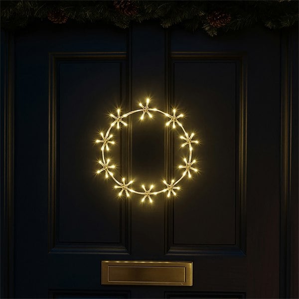 Xmas Haus 34cm 60Warm White LED Metal Ring 3m lead Outdoor