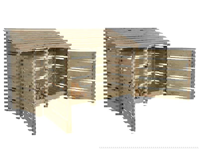 Arbor Garden Solutions Slatted Wooden Log Store with Doors W-227cm, H-126cm or 180cm, D-88cm