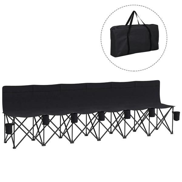 Black 6-seater folding camping chair with carry bag, padded seat and back
