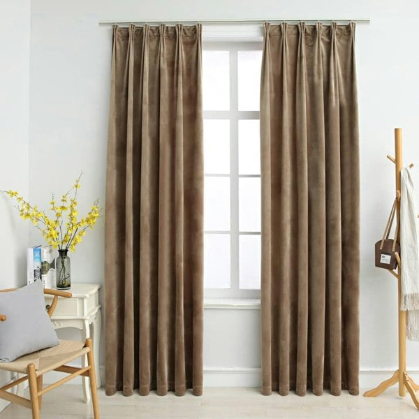 Berkfield Blackout Curtains 2 pcs with Hooks Velvet Beige 140x225 cm