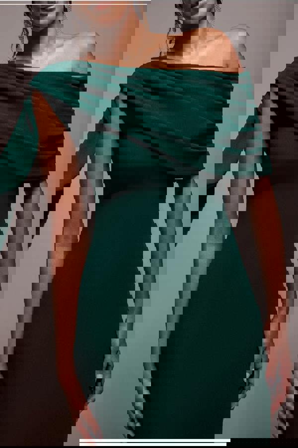 Sash One Shoulder Bardot Maxi Dress - Emerald Green DR4830