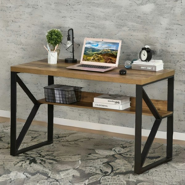 Rafaelo Mobilia Industrial 120CM Wide Computer Desk With Metal Frame