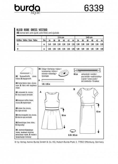 Burda Sewing Pattern 6339 Dresses For Women, 8 to 18 - Easy