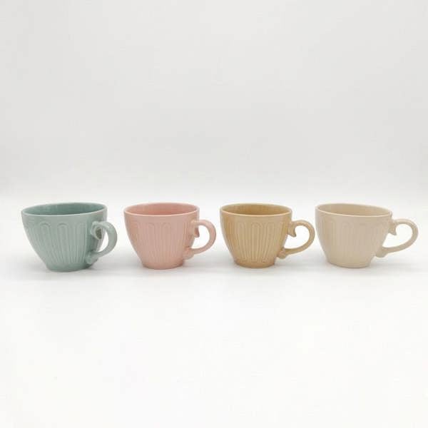 Coffee Mugs 4pc Set 15oz Large Tea Cups Assorted Colours Scrolled Handle