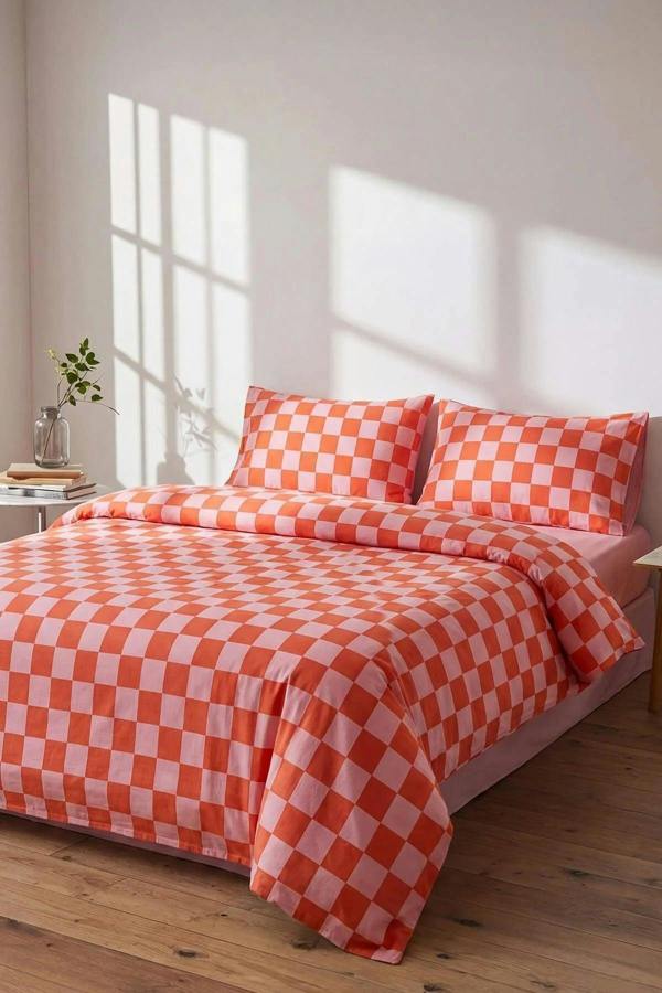 Double Easy Iron Striped Fitted Sheet Duvet Cover Set 200x220cm