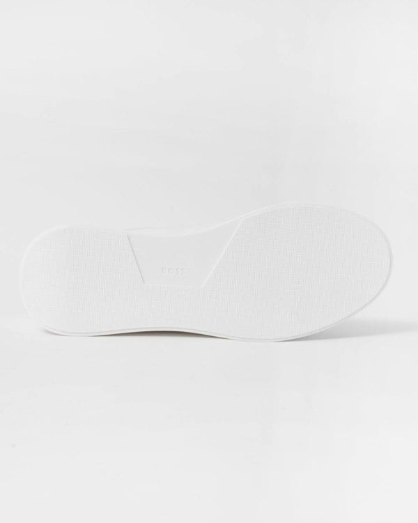 BOSS Orange Bulton Runn Mens Polished Leather Trainers With Rubber Outsole NOS - White 100