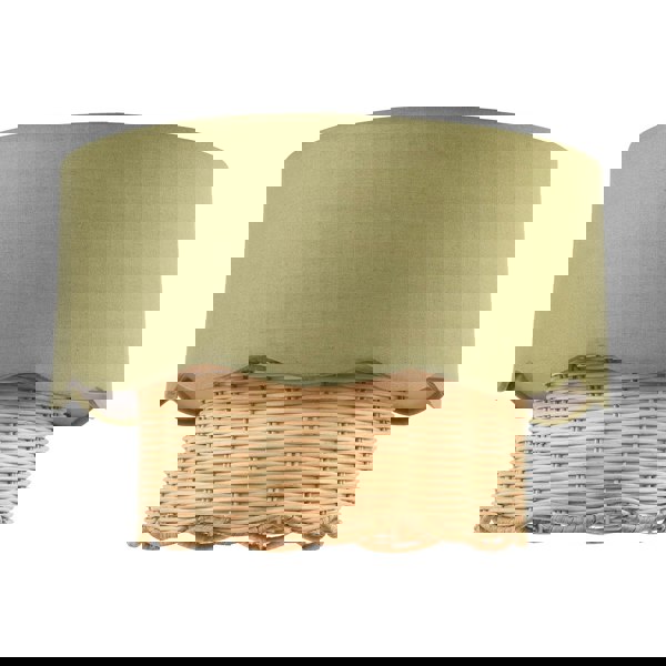 Dark Olive Linen Fabric and Natural Rattan Scallop Pendant Lamp Shade Image 3