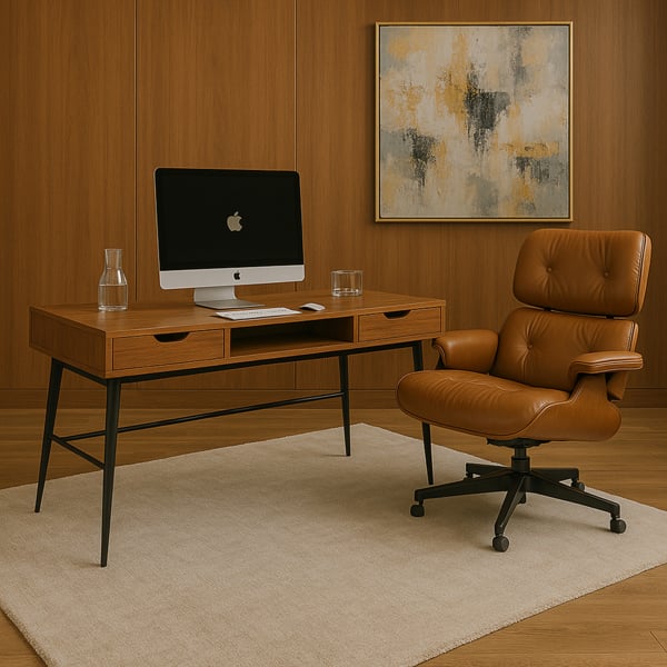 MDA Designs Kenora Home Office Study Ergonomic Desk Table Workstation with Drawers Walnut Black