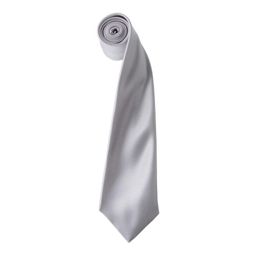 Premier Mens Plain Satin Tie (Narrow Blade) - Silver Grey