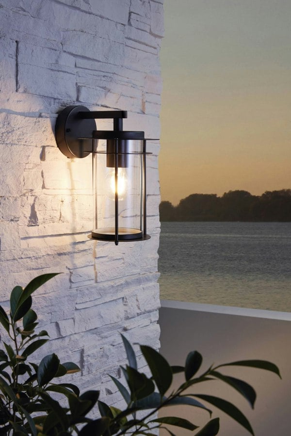 EGLO Valdeo 1-Light Exterior Wall Light With A Clear Cylinder Glass Shade