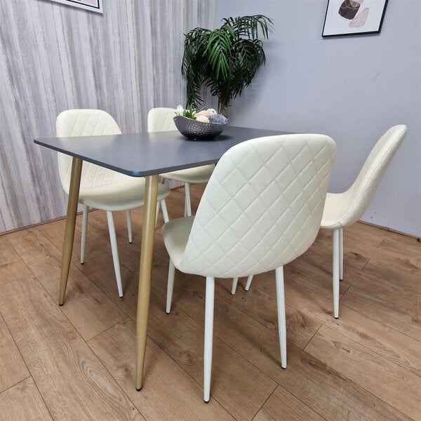 Kosy Koala Wooden Rectangle Dining Table Set Grey Table with 4 Cream Gem Patterned Chairs