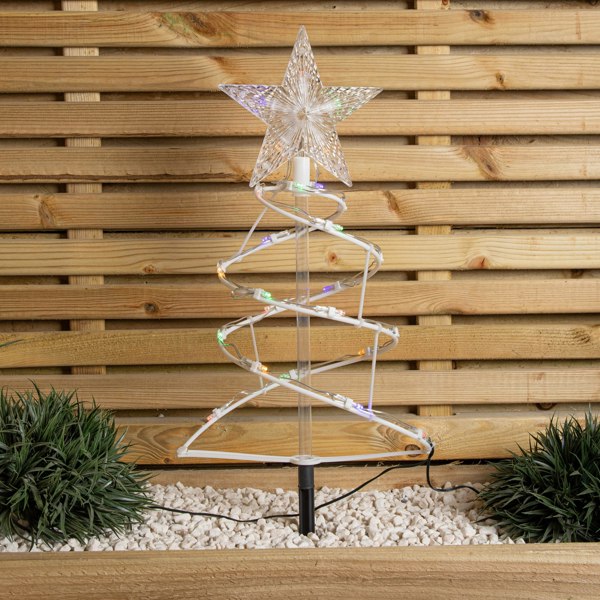 Samuel Alexander 45cm Set of 4 Light up White Spiral Christmas Tree Garden Path Lights with 100 Multi-Coloured LEDs