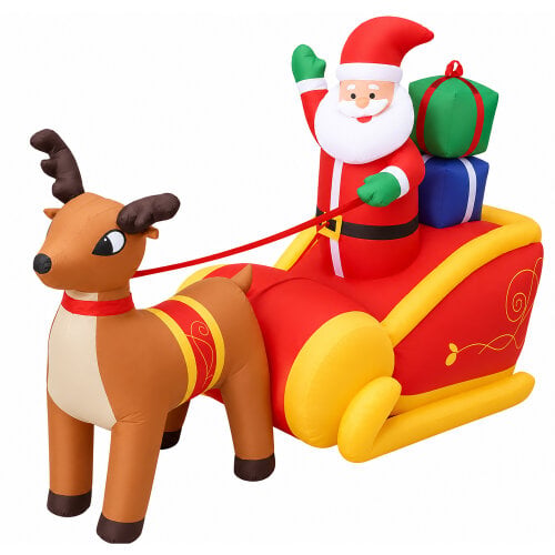 Garden Marketplace 1.8m Inflatable Santa & Reindeer Christmas Decoration with LED Lights Self Inflating Waterproof Outdoor Decor