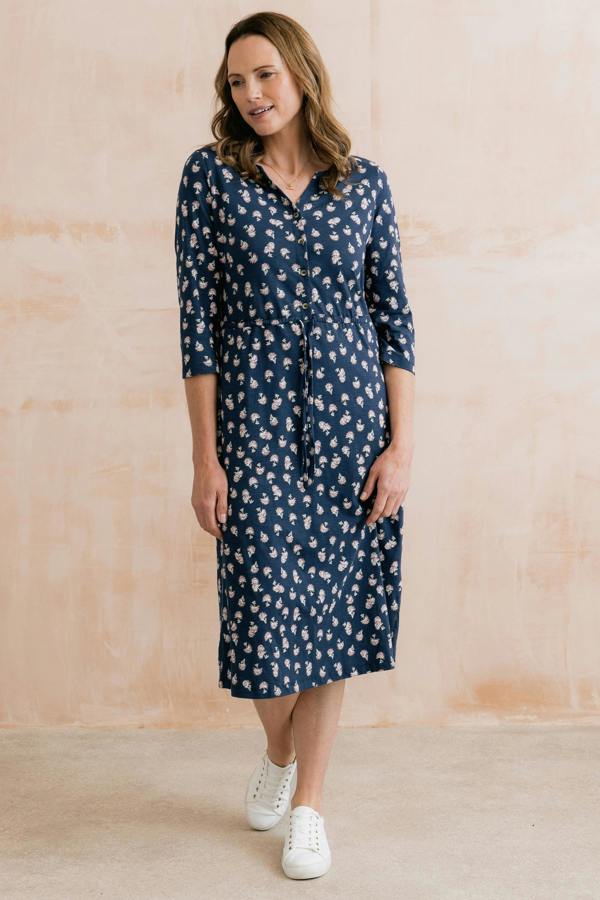 Lily & Me Callowell Printed Organic Jersey Midi Dress Navy