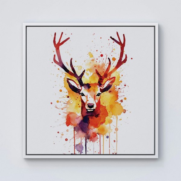 Warren Reed Watercolour Stag Face Framed Canvas