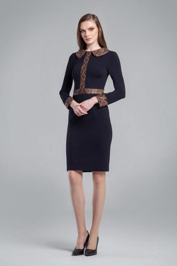 Rumour London Lynn black jersey dress with snake-effect trim