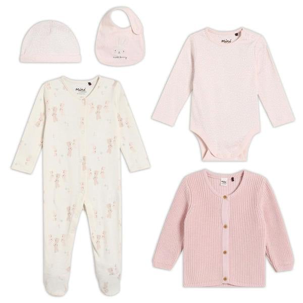 Mini Cuddles Baby Girl 5pc Gift Set With Cardigan, Multicolour