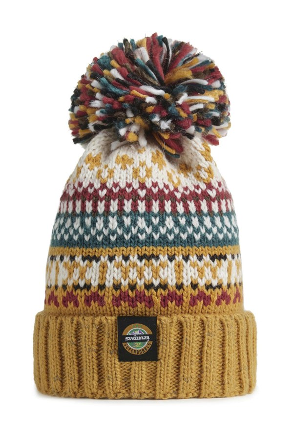 SuperBobble Nordic Knit Reflective Beanie Bobble Hat - Mustard