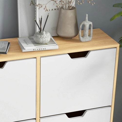 Wyld Haus Margarita Wooden Natural  and White Shoe Cabinet With 4 Flip Drawers For 8 To 16 Pairs