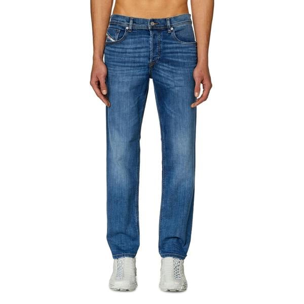 Front view of Diesel D-Finitive 0KIAL Tapered Fit Jean in Light Blue