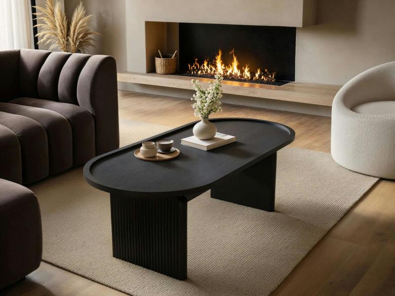 Varm Ribbed Wooden Oval Coffee Table