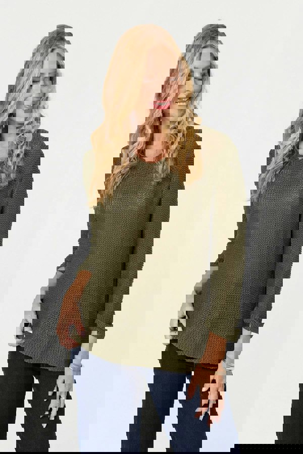 Khaki | Mesh Texture 3/4 Sleeve Relaxed Top
