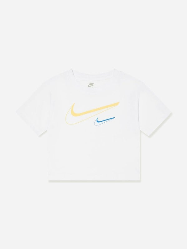 Nike Girls Swoosh Logo Boxy T-Shirt in White