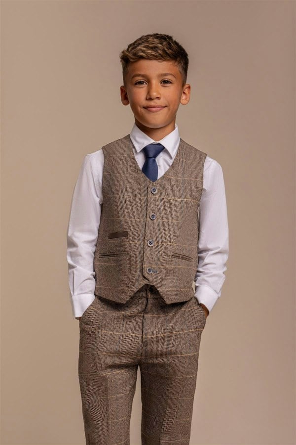 House of Cavani Boys Albert Brown Tweed Check Suit