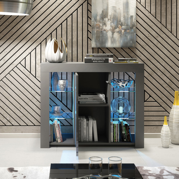 Mex Furniture Sophisticated 97.5cm TV Stand Sideboard – Grey Gloss Door with Free LED