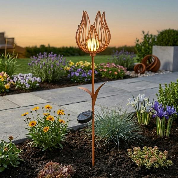 Garden Greatness Solar Metal Flower Garden Stake Light - V2