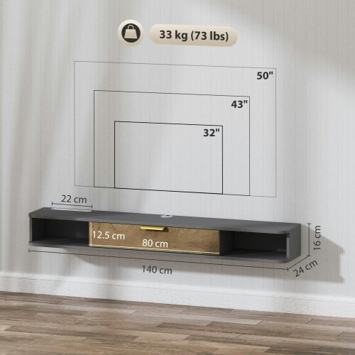 Wyld Haus Nova 140cm Wooden Charcoal Grey and Natural Floating TV Stand With Storage