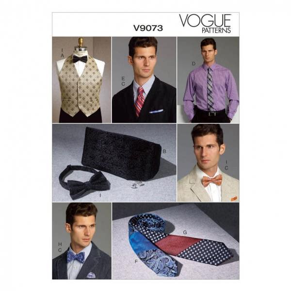 Vogue Sewing Pattern 9073, Waistcoats, Ties for Men, One Size / All Sizes in One Pattern - Intermediate
