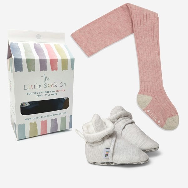 Little Sock Co. Bundle of Grey Stay-on, Non-Slip Booties & Cosy Non-slip Tights