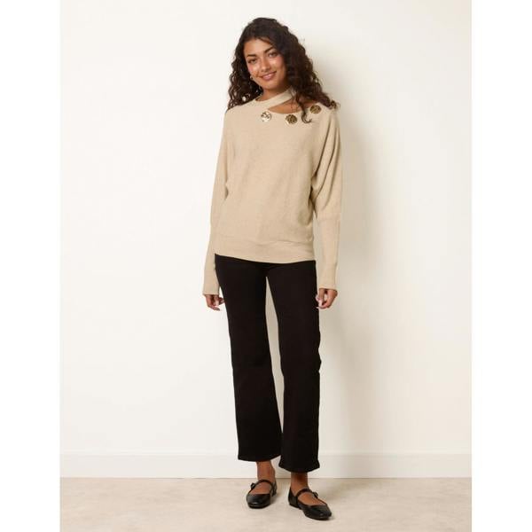 Blue Vanilla Button Detail Cut-Out Batwing Jumper