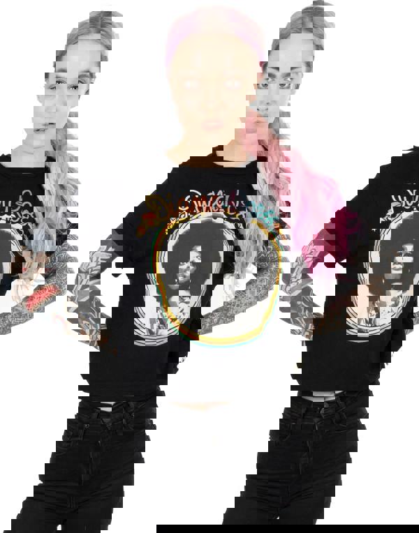 Diana Ross Womens Black Character Cropped Short Sleeved T-Shirt