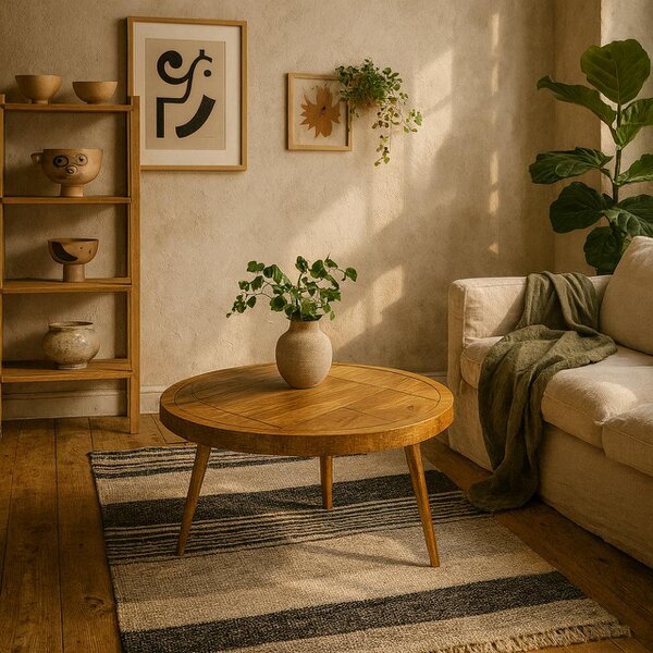 Wyld Haus Bali Light Natural Mango Wood and Gold Round Coffee Table