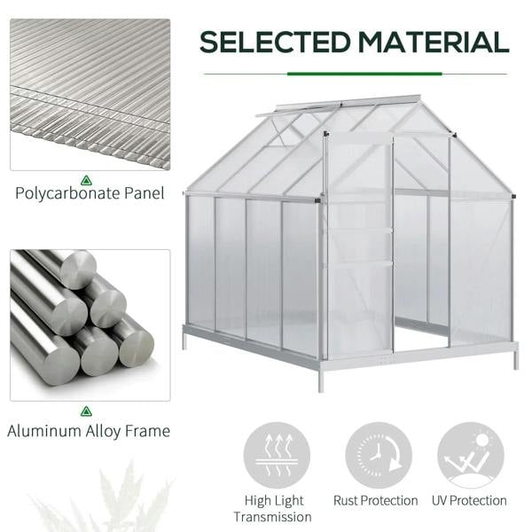 Walk-in polycarbonate greenhouse with silver aluminum alloy frame and clear panels