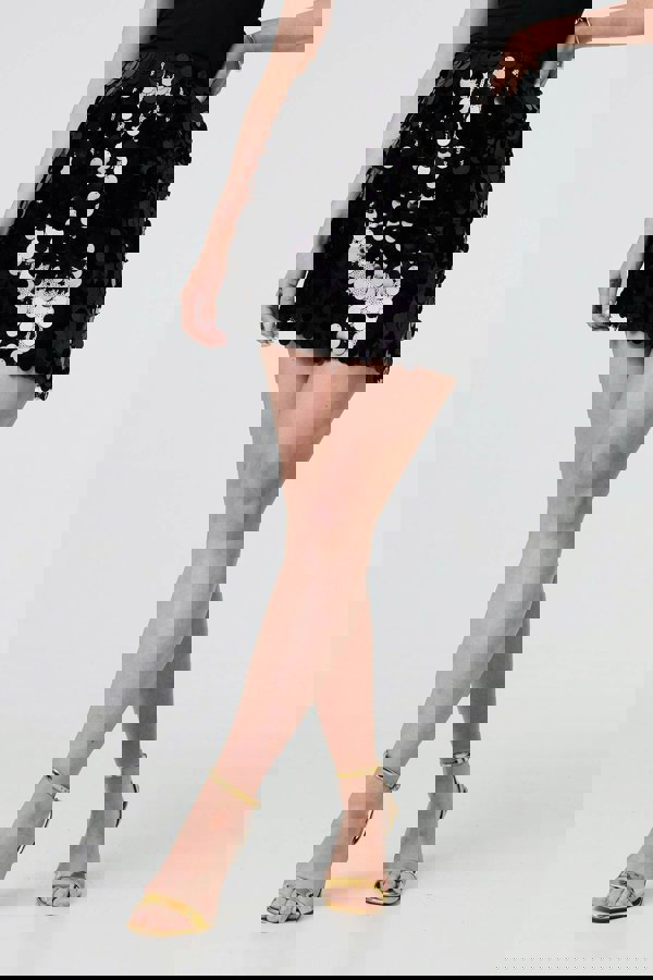 Black | Sequin Embellished A-Line Mini Skirt
