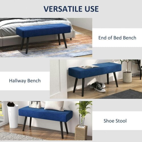 Wyld Haus Mazuka Blue End Of Bed Bench With X Frame Black Metal Legs Geometric Pattern
