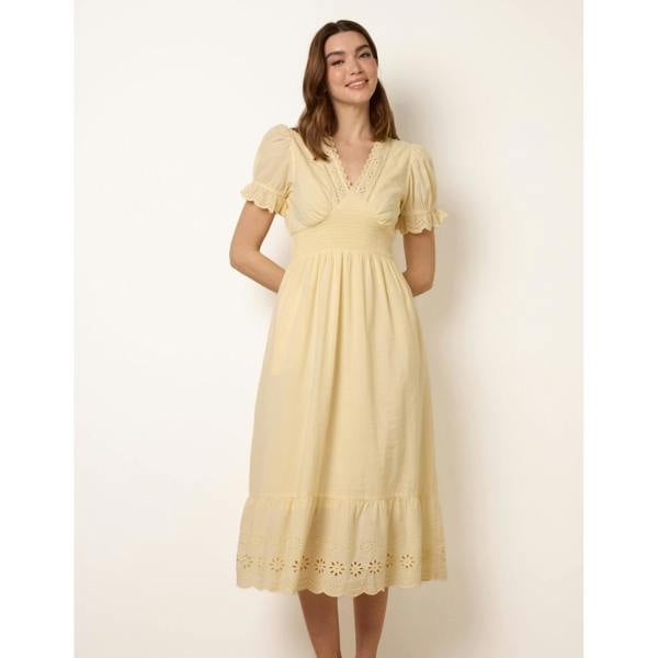 Blue Vanilla Embroidery Detail V-Neck Dress