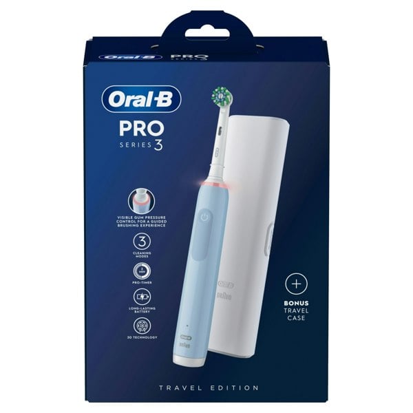 Oral-B Pro 3 3500 Blue Electric Toothbrush with Travel Case