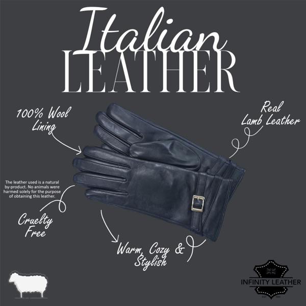 Infinity Leather Womens Italian Leather Winter Buckle Soft Wool Lining Gloves - L-GLV-601