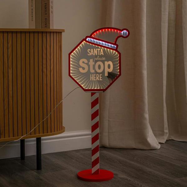 Samuel Alexander 80cm Light up Santa Stop Here Christmas Infinity Mirror Decoration with LEDs