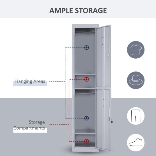 Wyld Haus Marino 180cm Light Grey Metal Tall Locker Storage Cabinet With Internal Shelves