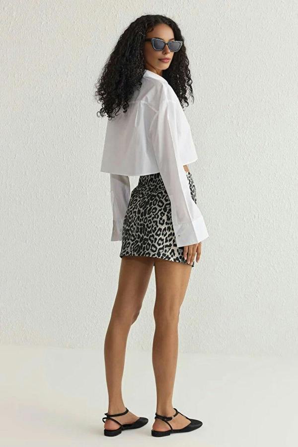 WOVCOR Leopard Print Mini Woven Skirt