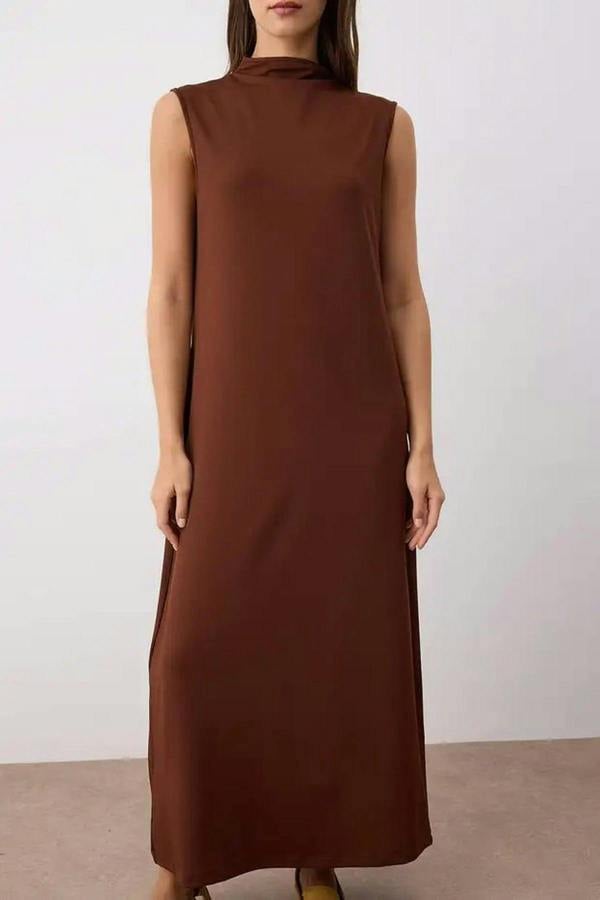 WOVCOR High Neck Sleeveless Knitted Lined Undershirt Dress