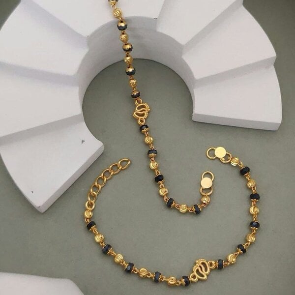 The Colourful Aura Black Beaded Foot Print Charm Kids Nazaria gold plated Bracelet