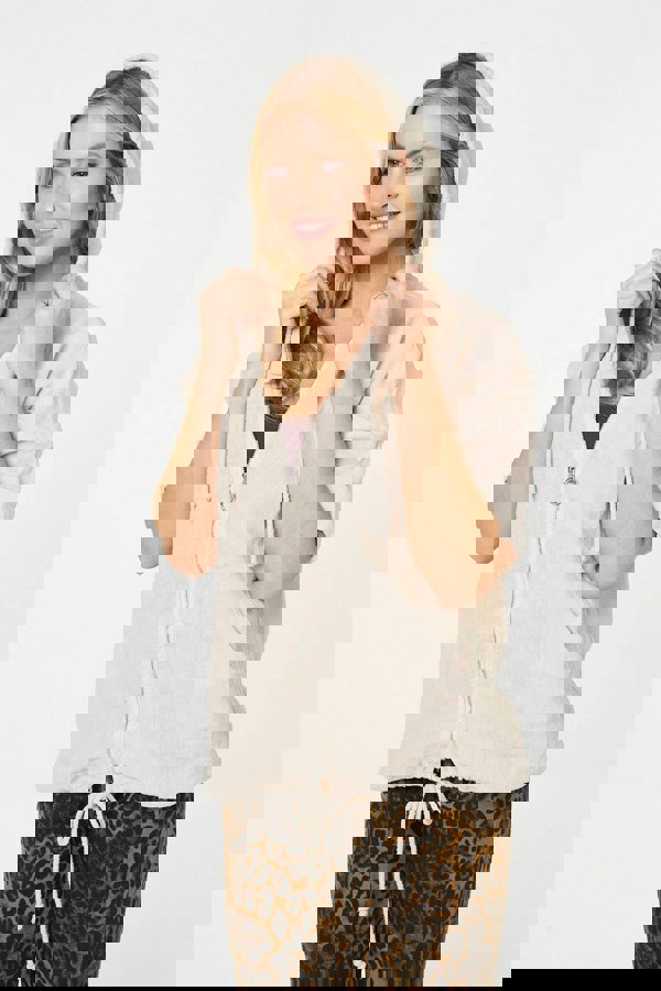 Beige | Zip Front Drawstring Hooded Parka Jacket
