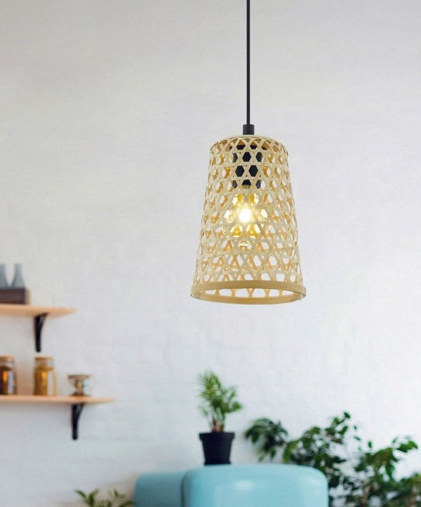 Hanging Ceiling Pendant Light Black & Wicker 1 x 40W E27 Hallway Feature Lamp Loops